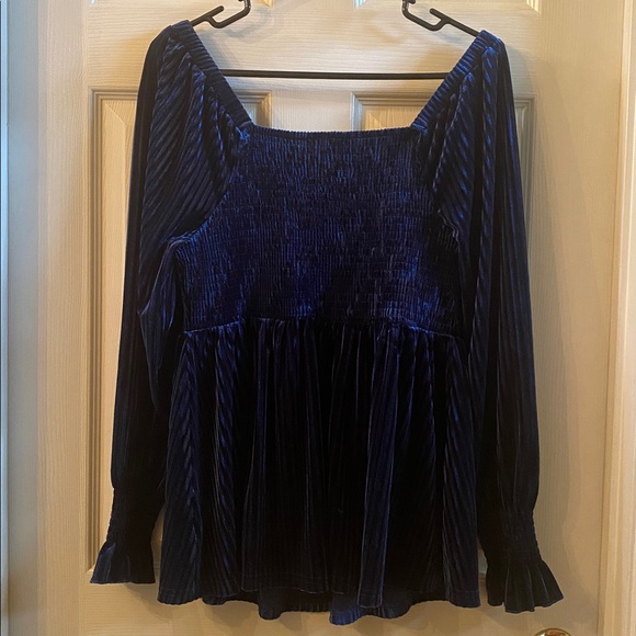 BloomChic Fabulous Blue Velvet Blouse - Picture 10 of 13